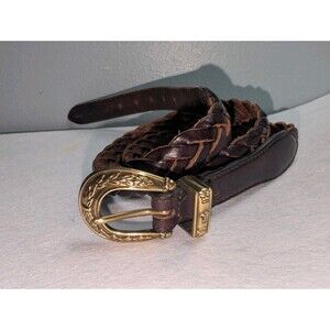 VTG Talbots Women's L Brown Genuine Leather Braided Plaited Woven Belt 33" West